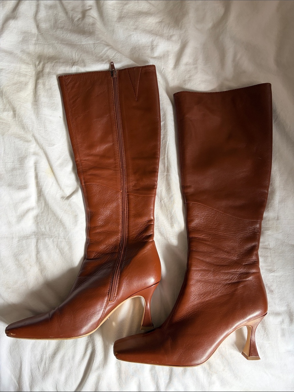 Tony Bianco fantasy boot Cognac Leather Knee-High Heel Boots 8.5